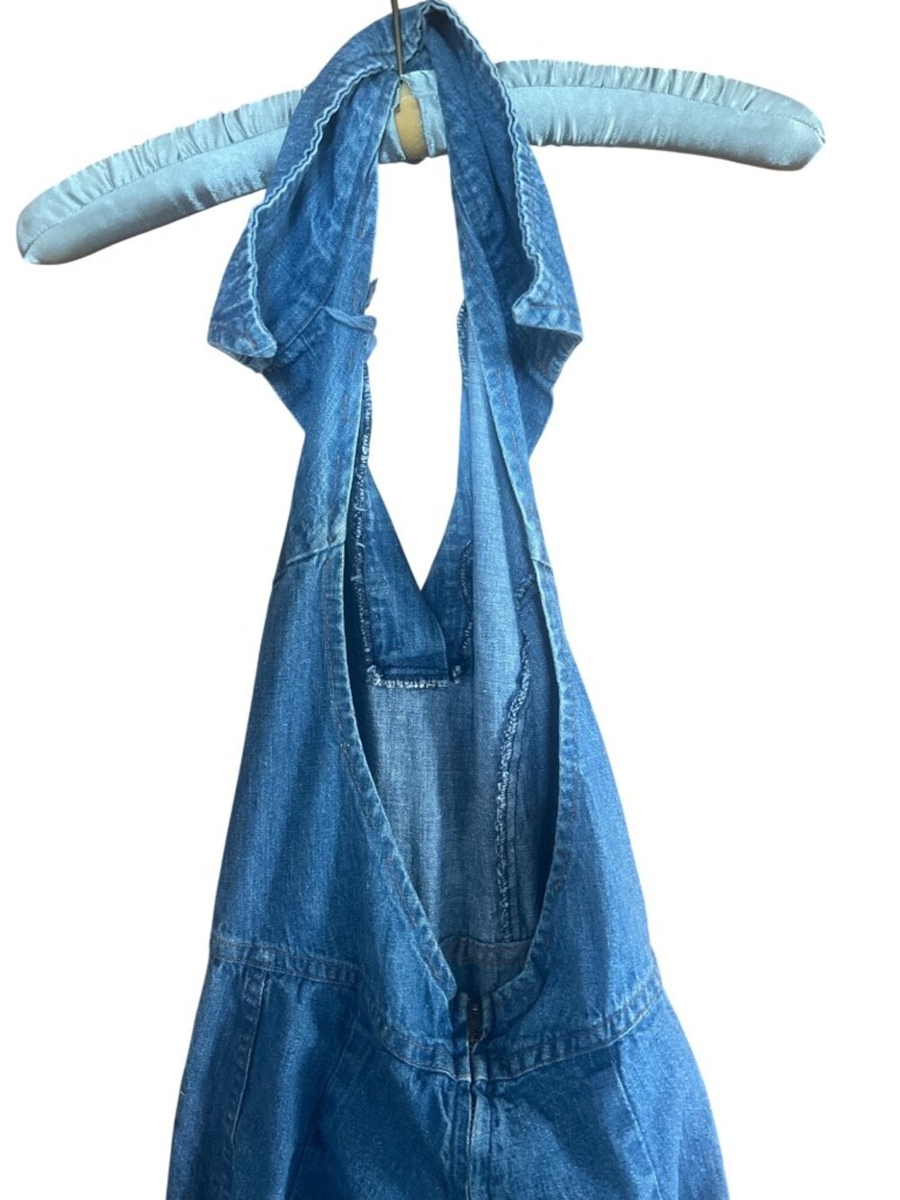 Vintage 70's Denim Halter Jumpsuit With Open Back & Wide-Leg Design sexy backles - Picture 5 of 7